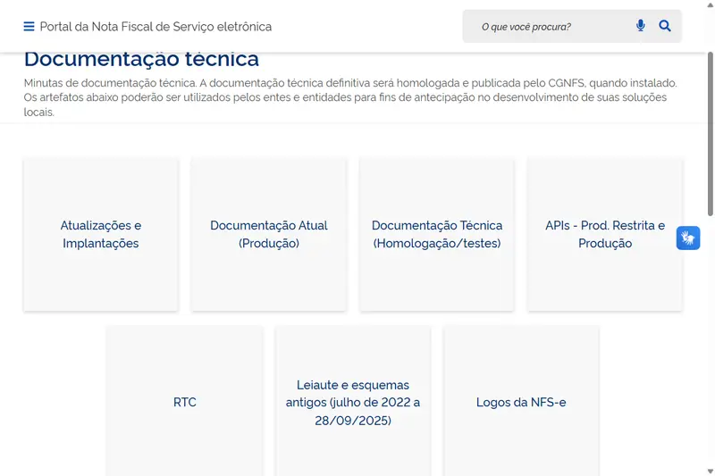 Lista de serviços da LC 116/2003 no Portal Nacional da NFS-e, com os códigos de tributação nacional de seis dígitos e a descrição de cada serviço