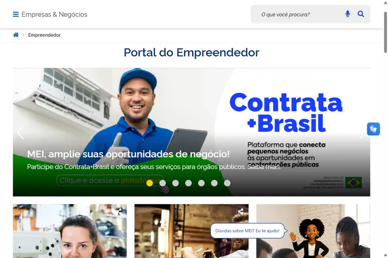 Página inicial do Portal do Empreendedor no gov.br, com os cartões "Quero ser MEI" e "Já sou MEI"